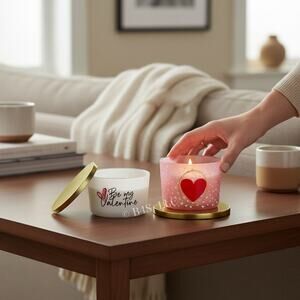 4 Wick Valentines Candle Set Love Is Sweet Frosted Glass Gold Lid 2 Pack